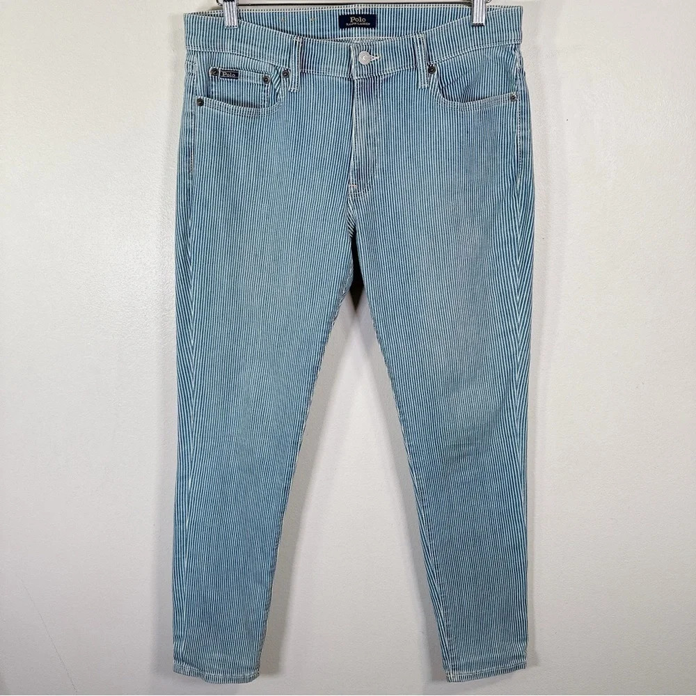 Polo Ralph Lauren Womens Jeans Tompkins Skinny Stripe Blue White